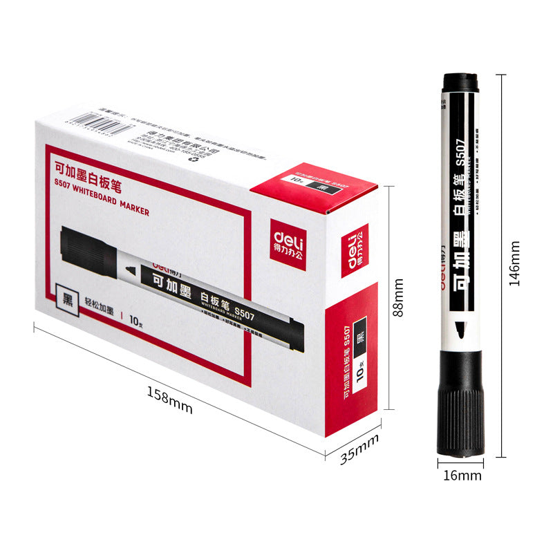 DELI S507 10Pcs Whiteboard Markers Dry Wipe White Board Pens for School Office Home - Black DELI S507 10Pcs Whiteboard Markers Dry Wipe White Board Pens for School Office Home - Black